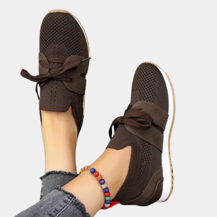Damen Sneaker mit Strick-Oberfläche und Komfortsohle-Dunkelbraun-35-Luzern Mode