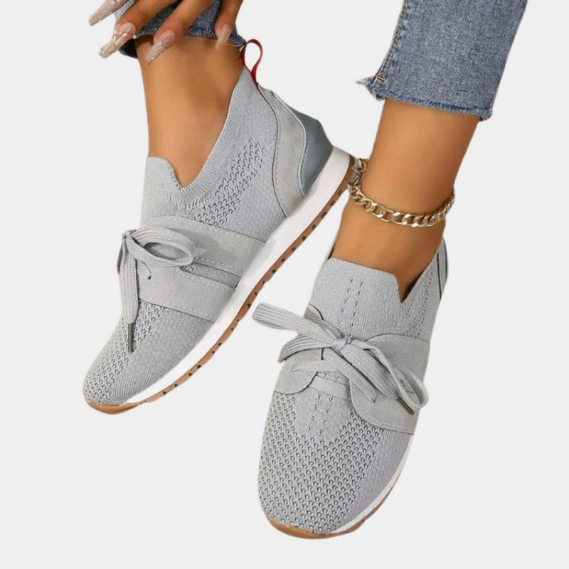 Damen Sneaker mit Strick-Oberfläche und Komfortsohle-Grau-35-Luzern Mode