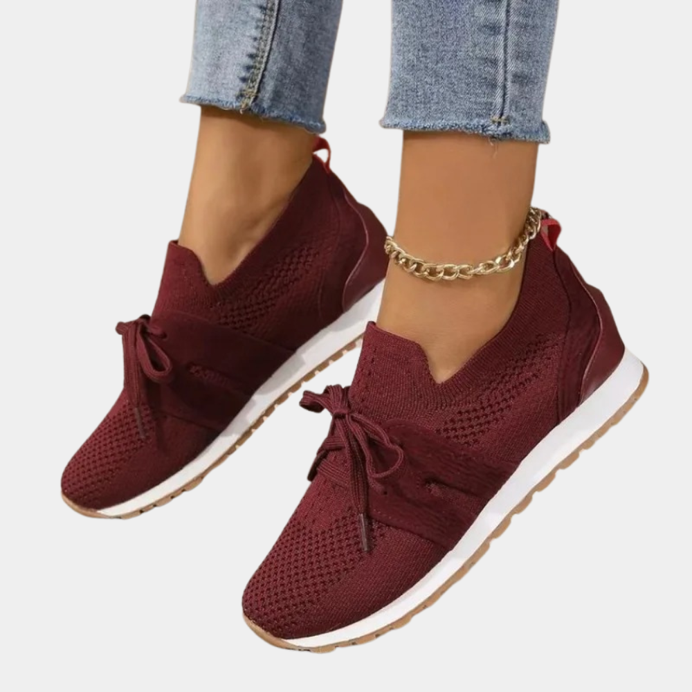 Damen Sneaker mit Strick-Oberfläche und Komfortsohle-Rot-35-Luzern Mode