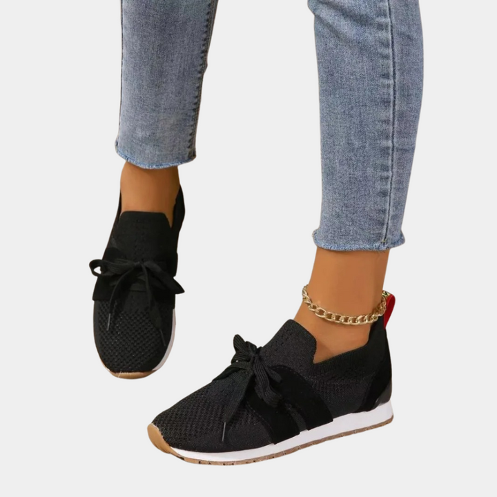 Damen Sneaker mit Strick-Oberfläche und Komfortsohle-Schwarz-35-Luzern Mode