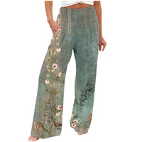 Damenhose mit Blumendruck - Weite Sommerhose Elegant-Grün-S-Luzern Mode