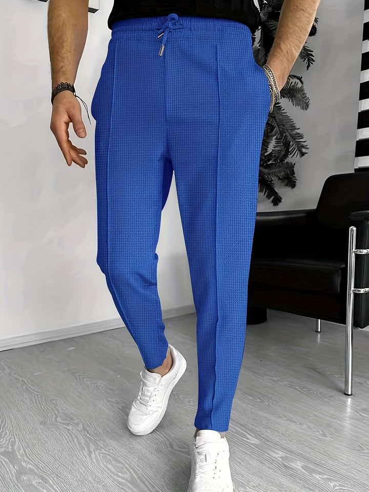 Herren Chinohose Slim Fit mit Elastischem Bund und Kordelzug-S-Blau-Luzern Mode