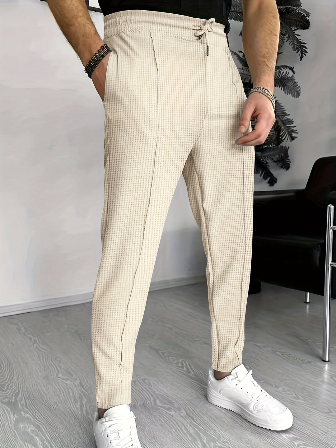 Herren Chinohose Slim Fit mit Elastischem Bund und Kordelzug-Luzern Mode