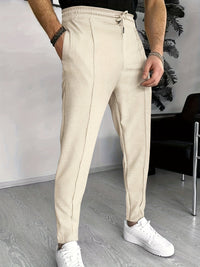 Herren Chinohose Slim Fit mit Elastischem Bund und Kordelzug-Luzern Mode