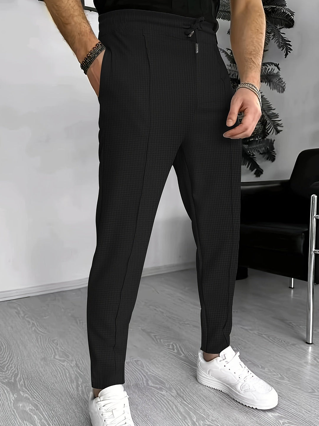 Herren Chinohose Slim Fit mit Elastischem Bund und Kordelzug-Luzern Mode