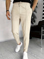 Herren Chinohose Slim Fit mit Elastischem Bund und Kordelzug-S-Khaki-Luzern Mode