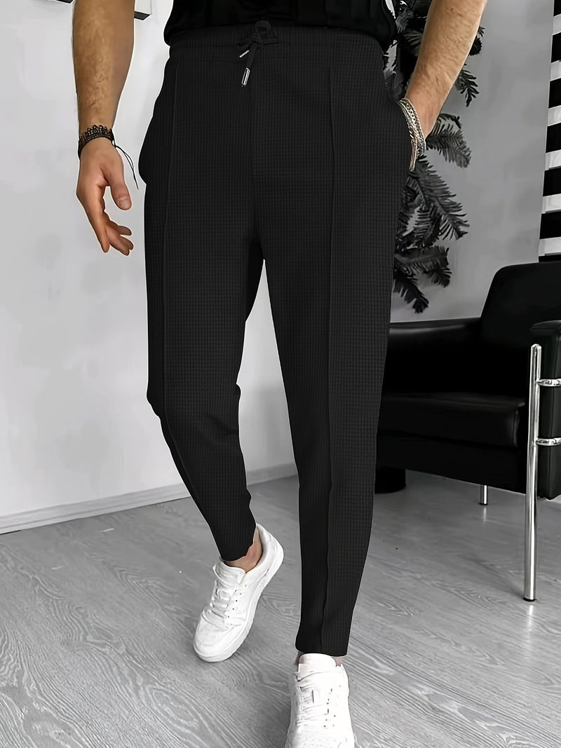 Herren Chinohose Slim Fit mit Elastischem Bund und Kordelzug-S-Schwarz-Luzern Mode