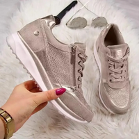 Damen Sneaker mit Keilabsatz und Reißverschluss bequem-Hellbraun-35-Luzern Mode