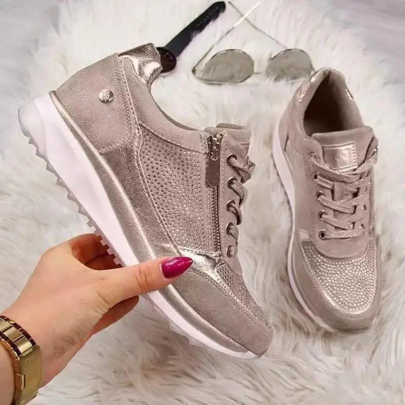 Damen Sneaker mit Keilabsatz und Reißverschluss bequem-Hellbraun-35-Luzern Mode