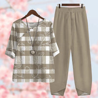 Blumendruck Damen Set - Bequemes Freizeit Outfit Zweiteiler-Braun-S-Luzern Mode