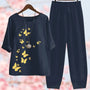 Blumendruck Damen Set - Bequemes Freizeit Outfit Zweiteiler-Dunkelblau-S-Luzern Mode