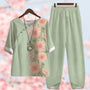 Blumendruck Damen Set - Bequemes Freizeit Outfit Zweiteiler-Hellgrün-S-Luzern Mode