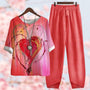 Blumendruck Damen Set - Bequemes Freizeit Outfit Zweiteiler-Rot-S-Luzern Mode