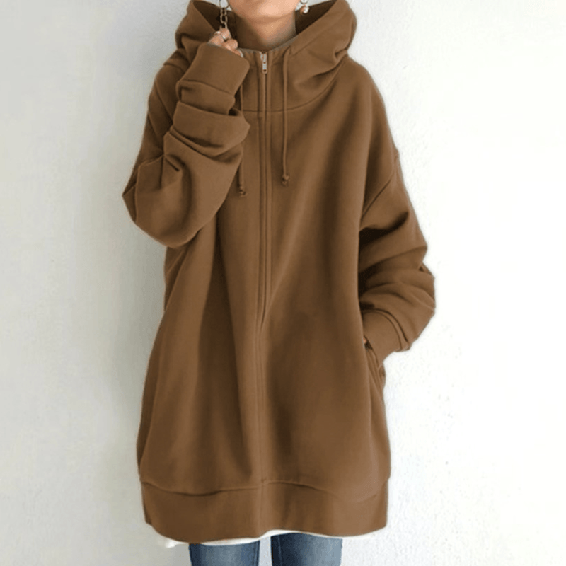 Unisex Oversized Kapuzenpullover mit Reißverschluss für Damen und Herren-Braun-S-Luzern Mode