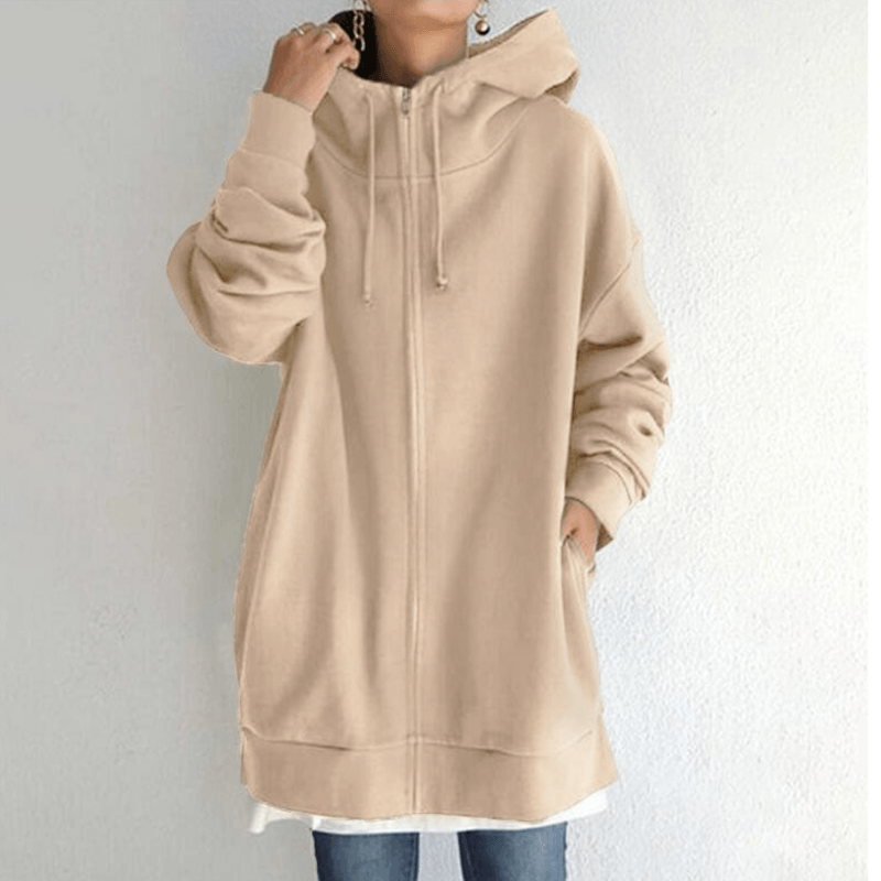 Unisex Oversized Kapuzenpullover mit Reißverschluss für Damen und Herren-Khaki-S-Luzern Mode