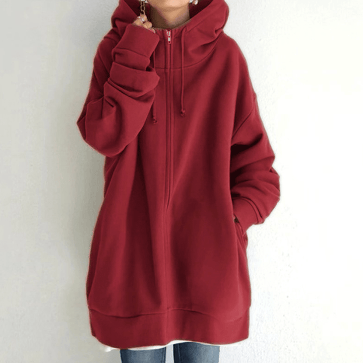 Unisex Oversized Kapuzenpullover mit Reißverschluss für Damen und Herren-Rot-S-Luzern Mode