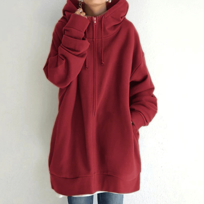 Unisex Oversized Kapuzenpullover mit Reißverschluss für Damen und Herren-Rot-S-Luzern Mode