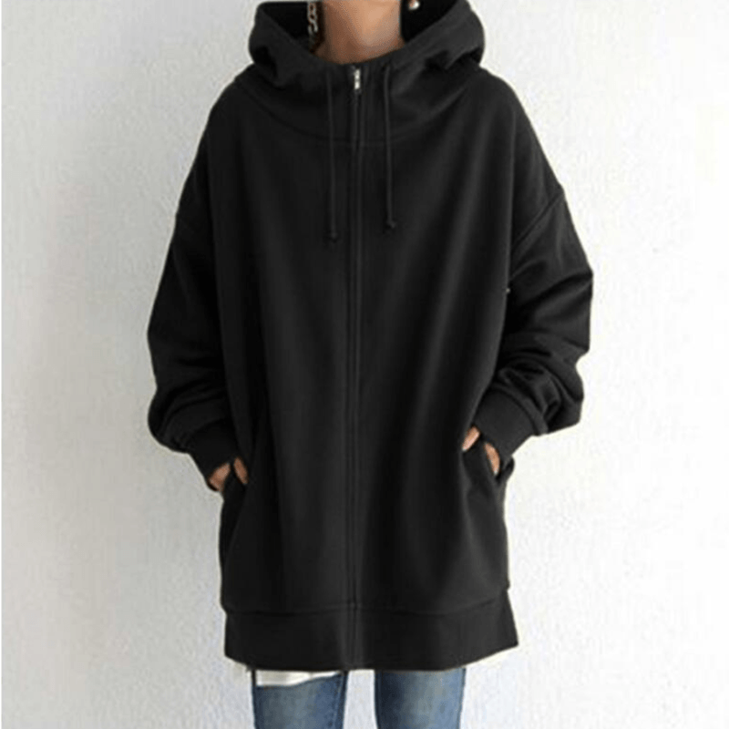 Unisex Oversized Kapuzenpullover mit Reißverschluss für Damen und Herren-Schwarz-S-Luzern Mode