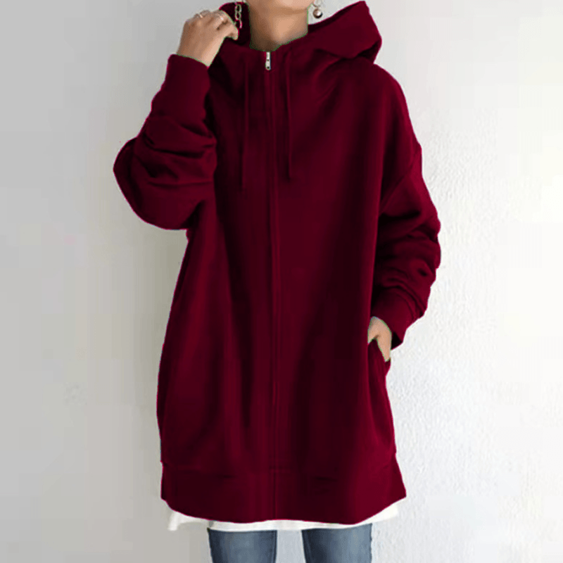 Unisex Oversized Kapuzenpullover mit Reißverschluss für Damen und Herren-Weinrot-S-Luzern Mode
