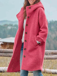 Damenjacke | Warm | Baumwollmix | Warm | Lang | Knopfverschluss | Unifarben-Rosa-S-Luzern Mode