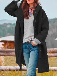 Damenjacke | Warm | Baumwollmix | Warm | Lang | Knopfverschluss | Unifarben-Schwarz-S-Luzern Mode