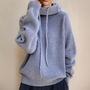Damen Strickpullover mit Kapuze - Kuscheliger Hoodie Look-Blau-S-Luzern Mode