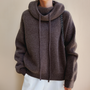 Damen Strickpullover mit Kapuze - Kuscheliger Hoodie Look-Braun-S-Luzern Mode