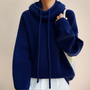 Damen Strickpullover mit Kapuze - Kuscheliger Hoodie Look-Dunkelblau-S-Luzern Mode