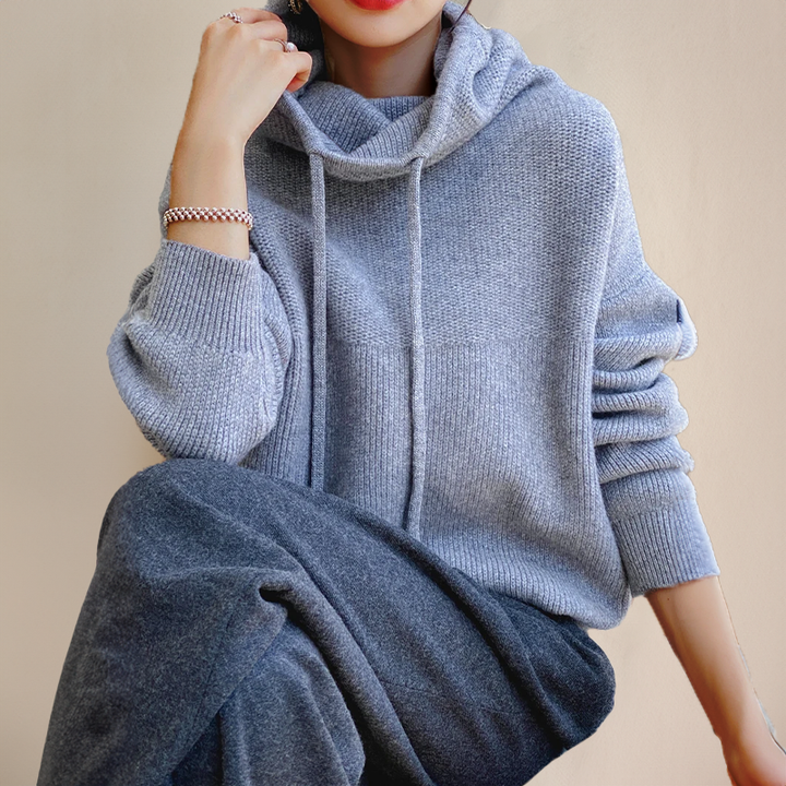 Damen Strickpullover mit Kapuze - Kuscheliger Hoodie Look-Luzern Mode