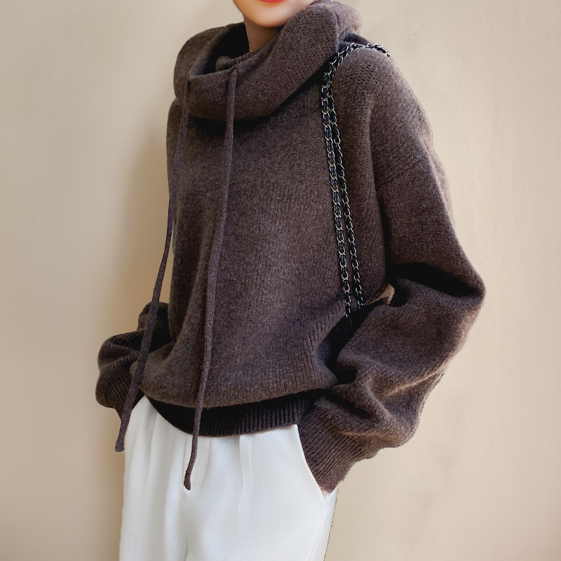 Damen Strickpullover mit Kapuze - Kuscheliger Hoodie Look-Luzern Mode