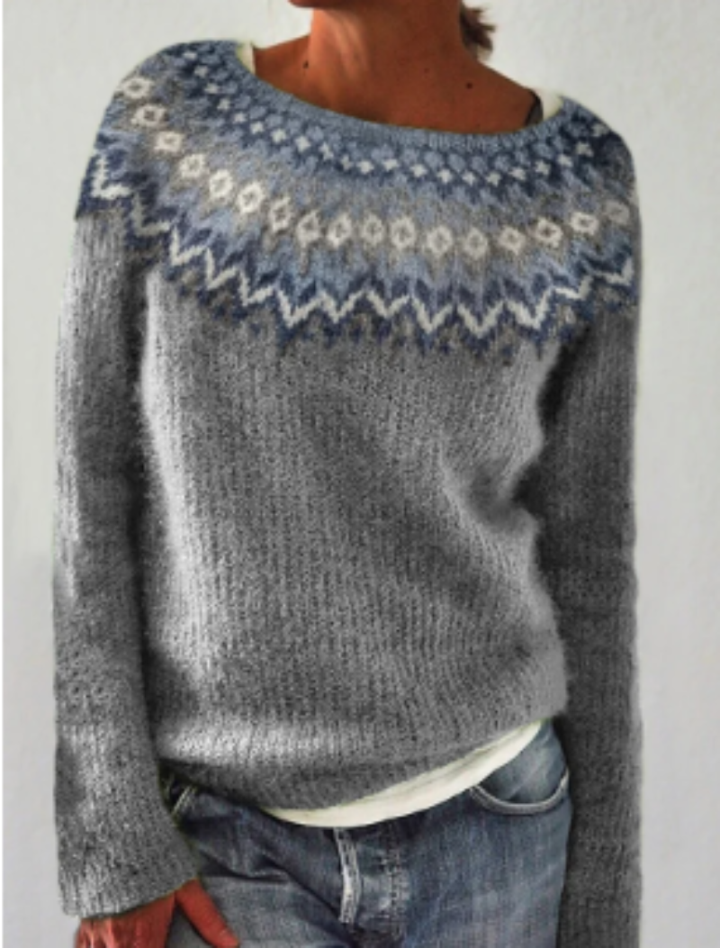 Norweger Strickpullover Damen - Wintermode Bestseller-Grau-S-Luzern Mode