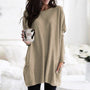 Damen Oversize Pullover mit Taschen und Rundhalsausschnitt-Beige-S-Luzern Mode