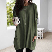 Damen Oversize Pullover mit Taschen und Rundhalsausschnitt-Grün-S-Luzern Mode