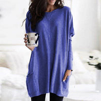 Damen Oversize Pullover mit Taschen und Rundhalsausschnitt-Hellblau-S-Luzern Mode