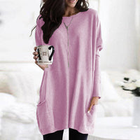 Damen Oversize Pullover mit Taschen und Rundhalsausschnitt-Rosa-S-Luzern Mode