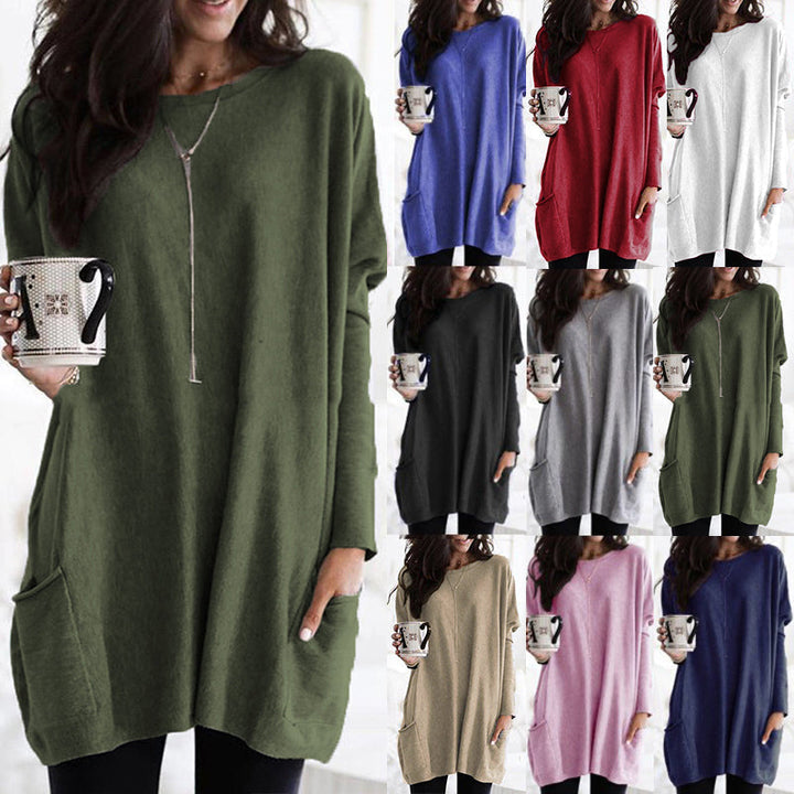 Damen Oversize Pullover mit Taschen und Rundhalsausschnitt-Luzern Mode