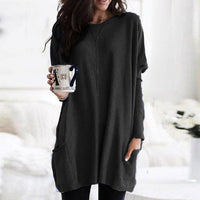 Damen Oversize Pullover mit Taschen und Rundhalsausschnitt-Schwarz-S-Luzern Mode