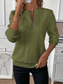 Damen Strickpullover mit Reißverschluss und Zopfmuster-Grün-S-Luzern Mode