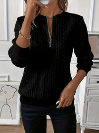Damen Strickpullover mit Reißverschluss und Zopfmuster-Schwarz-S-Luzern Mode