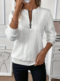 Damen Strickpullover mit Reißverschluss und Zopfmuster-Weiß-S-Luzern Mode