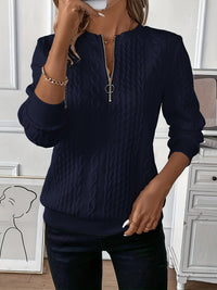 Damen Strickpullover mit Reißverschluss und Zopfmuster-Luzern Mode