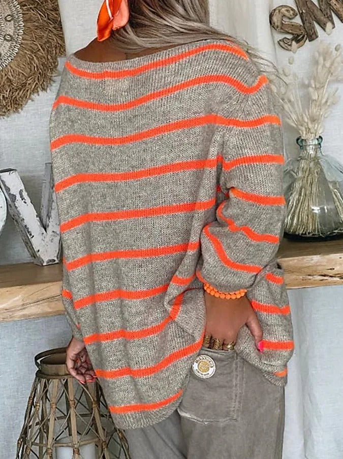 Damen Oversize Strickpullover mit Streifenmuster Casual-Luzern Mode
