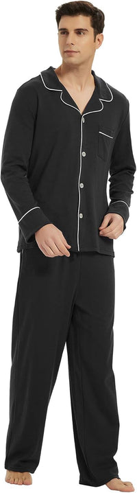 Herren Pyjama Set aus Baumwolle mit Knopfleiste, Langarm-Luzern Mode