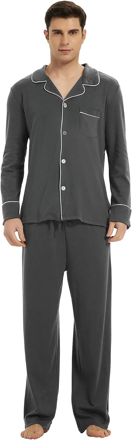 Herren Pyjama Set aus Baumwolle mit Knopfleiste, Langarm-Luzern Mode