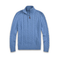 Herren Strickpullover mit Reißverschluss und Stehkragen-Blau-S-Luzern Mode