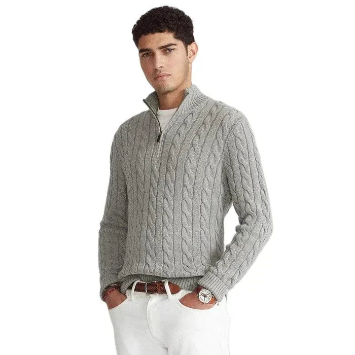 Herren Strickpullover mit Reißverschluss und Stehkragen-Luzern Mode