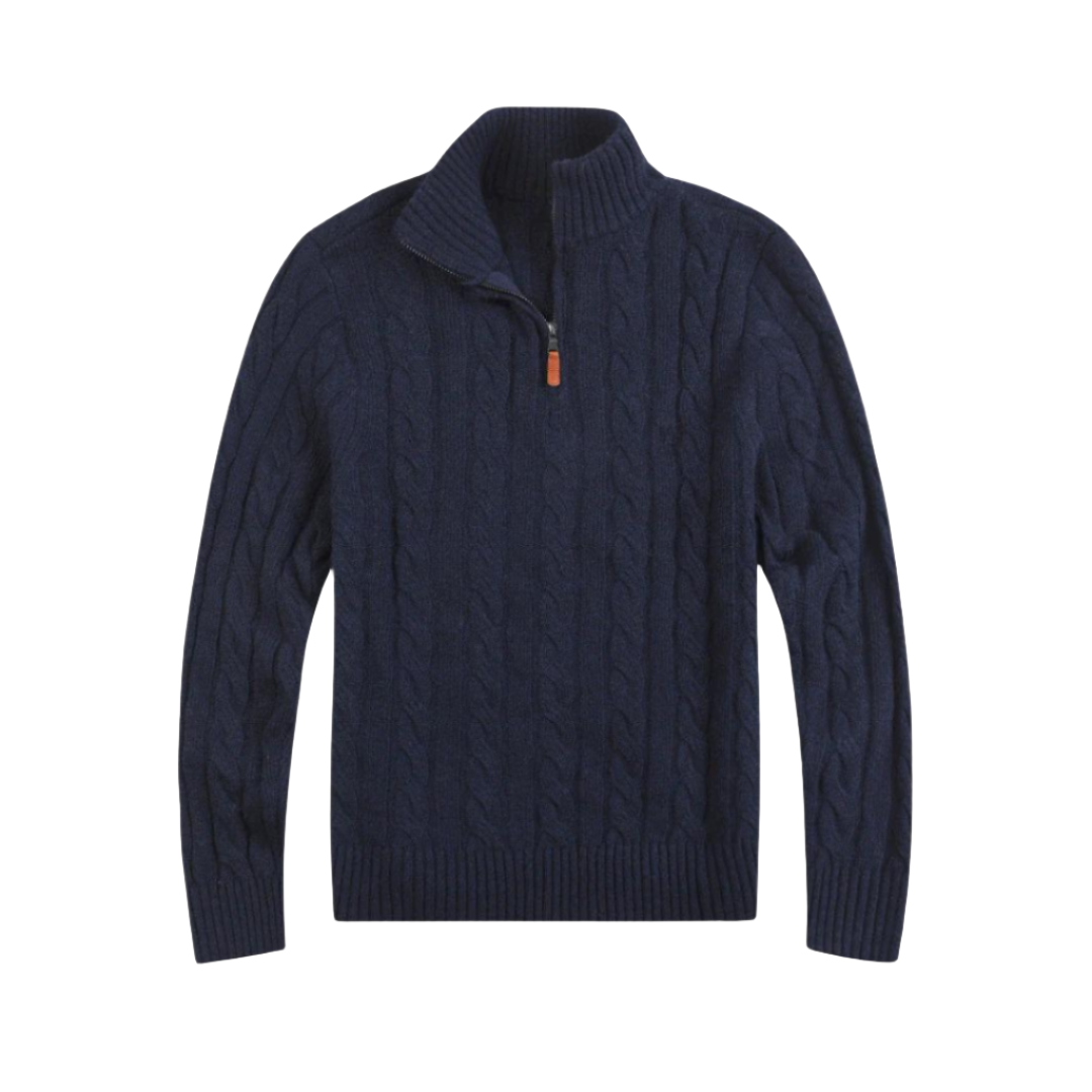 Herren Strickpullover mit Reißverschluss und Stehkragen-Dunkelblau-S-Luzern Mode