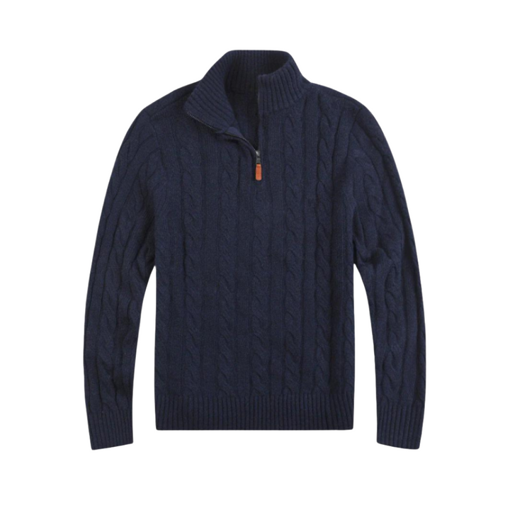 Herren Strickpullover mit Reißverschluss und Stehkragen-Dunkelblau-S-Luzern Mode
