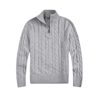 Herren Strickpullover mit Reißverschluss und Stehkragen-Grau-S-Luzern Mode