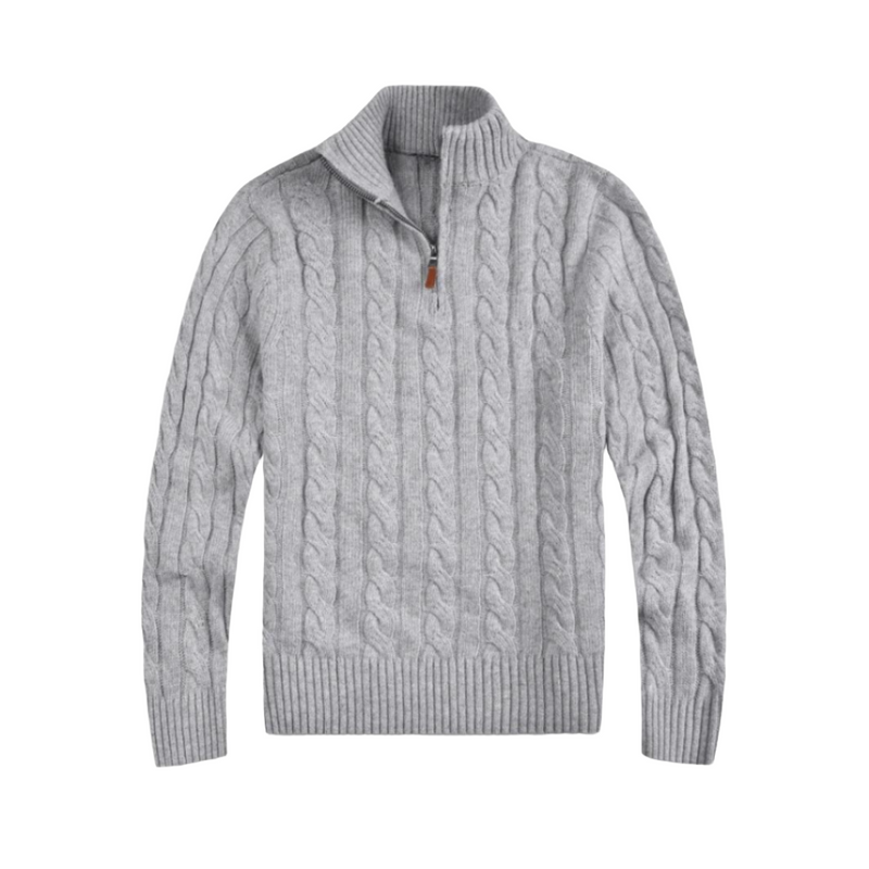 Herren Strickpullover mit Reißverschluss und Stehkragen-Grau-S-Luzern Mode